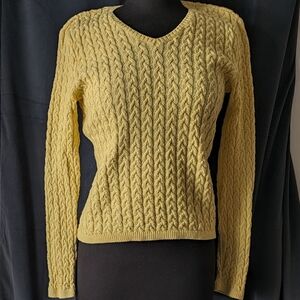 Talbots Sweater Cable Knit V-Neck Women's Yellow  Size M